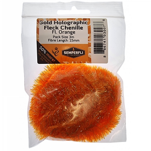 Image of Semperfli Fluoro Gold Holographic Fleck Chenille 15mm Orange