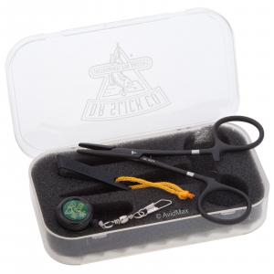 Image of Dr. Slick Satin Offset Nipper, Green "O" Pin-On-Reel, & 5" Gold Standard Clamp in Small Fly Box