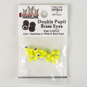 Image of Hareline Double Pupil Brass Eyes 8 Chartr with White and Black