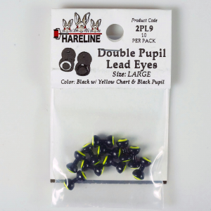 Image of Hareline Double Pupil Lead Eyes #9 Large Black W Yellow Chart and Black