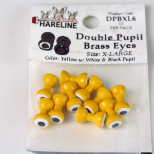 Image of Hareline Double Pupil Brass Eyes #6 Yellow with White and Black