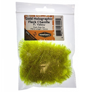 Image of Semperfli Fluoro Gold Holographic Fleck Chenille 15mm Yellow