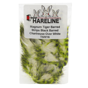 Image of Hareline Magnum Tiger Barred Strips 16 Black Barred Chartreuse Over White