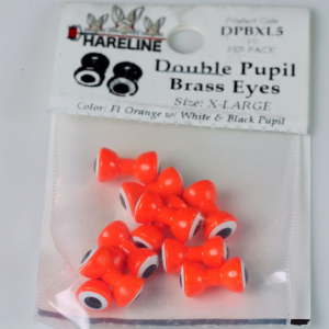 Image of Hareline Double Pupil Brass Eyes #5 Fl Orange with White and Black