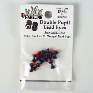 Image of Hareline Double Pupil Lead Eyes #4 Medium Black W Fl Orange and Black