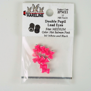 Image of Hareline Double Pupil Lead Eyes #11 Medium Hot Salmon Pink W White and Black