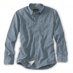 Image of Orvis Men's Tech Chambray Workshirt Long Sleeve Tall Medium Blue Chamray