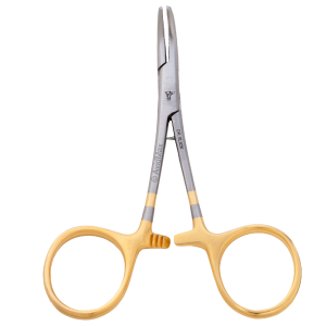 Image of Dr. Slick 4 in Standard Clamp Gold Curved Forceps for Fly Fishing Tool