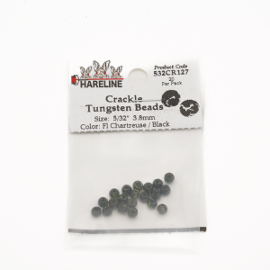 Image of Hareline Crackle Tungsten Beads 127 5/32 in (3.97 mm) Fl Chartreuse / Black
