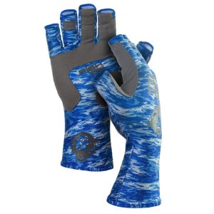 Image of Fish Monkey Half Finger Guide Gloves Medium Blue Water Camo