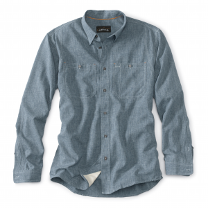 Image of Orvis Men's Tech Chambray Long Sleeve Work Shirt Small Blue Chambray