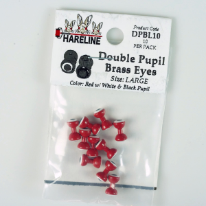 Hareline Double Pupil Brass Eyes 10 Red with White and Black