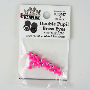 Image of Hareline Double Pupil Brass Eyes 7 Fl Pink with White and Black