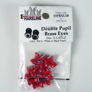 Image of Hareline Double Pupil Brass Eyes #10 Red with White and Black