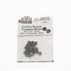 Image of Hareline Crackle Slotted Tungsten Beads 127 3/16 in (4.76 mm Fl Chartreuse / Black