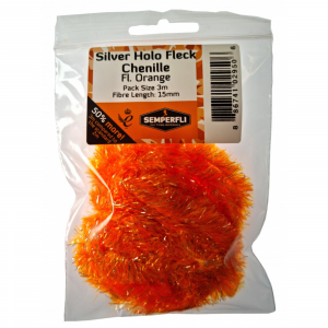 Image of Semperfli Fluoro Silver Holographic Fleck Chenille 15mm Orange