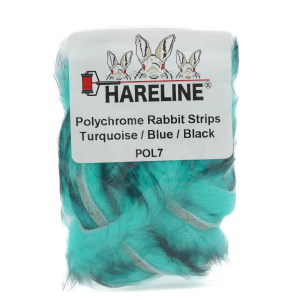 Image of Hareline Polychrome Rabbit Strips #7 Turquoise / Blue / Black