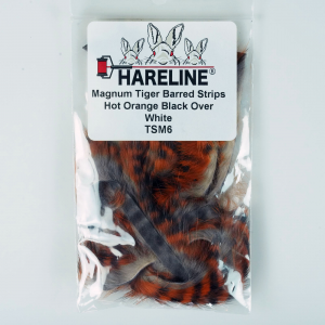 Image of Hareline Magnum Tiger Barred Strips #6 Hot Orange Black Over White
