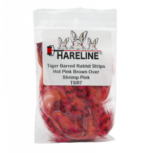 Image of Hareline Tiger Barred Rabbit Strips #7 Hot Pink Brown Over Shrimp Pink