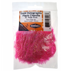 Image of Semperfli Fluoro Gold Holographic Fleck Chenille 15mm Pale Pink