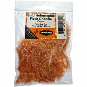 Image of Semperfli Gold Holographic Fleck Chenille 15mm Coral