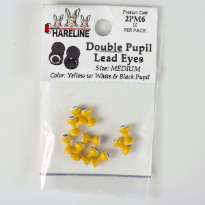 Image of Hareline Double Pupil Lead Eyes #6 Medium Yellow W White and Black