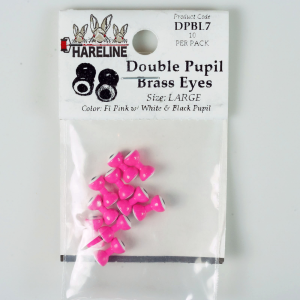 Image of Hareline Double Pupil Brass Eyes 7 Fl Pink with White and Black