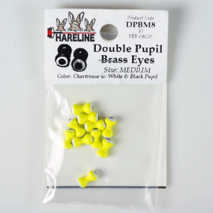 Image of Hareline Double Pupil Brass Eyes #8 Chartr with White and Black