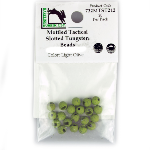 Image of Hareline Mottled Tactical Slotted Tungsten Beads 5/64" Olive