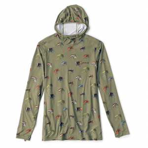 Image of Orvis Men's Sun Defense Long Sleeve Hoodie: Print Large Moss Green