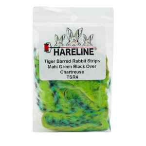 Image of Hareline Tiger Barred Rabbit Strips #4 Mahi Green Black Over Chartreuse