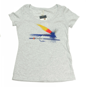 Image of AvidMax Womens CO Painted Trout Fly Scoop Neck Tee Small Heather White