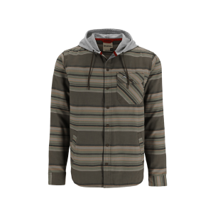 Image of Simms Men's Santee Flannel Hoody Medium Hickory/Dolomite Blanket Stripe