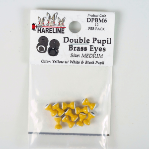 Image of Hareline Double Pupil Brass Eyes 6 Yellow with White and Black