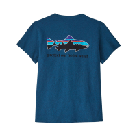 Patagonia Women's Home Water Trout Pocket Responsibili-Tee Small Wavy Blue
