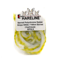 Hareline Barred Polychrome Rabbit Strips #9 White / Yellow Barred Chartreuse