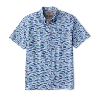 Orvis Men's Printed Tech Chambray Short Sleeve Shirt Dusty Blue Small
