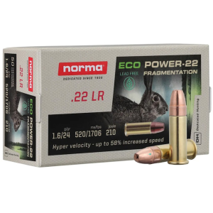 Norma EcoPOWER .22 LR 24 Gr Lead Free Fragmentation Hollow Point Rimfire Ammo - 50 Rounds - 
