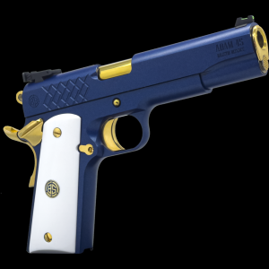 Dickinson LLC DKSN45SM Adam 1911 Sapphire Full Size 45 ACP 8+1 5" Gold Barrel, Blue Sapphire Steel Slide & Frame w/Beavertail White Grip