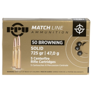 PPU .50 BMG Match Solid FMJ 725gr - 5rd Box