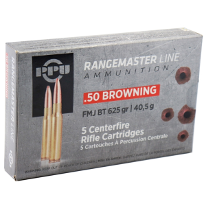 PPU Rangemaster 50 BMG 625 Grain FMJ Ammo - 5rd Box