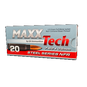 MAXXTECH 7.62x39 Steel Case 123 Grain FMJ Ammo - 20rd Box