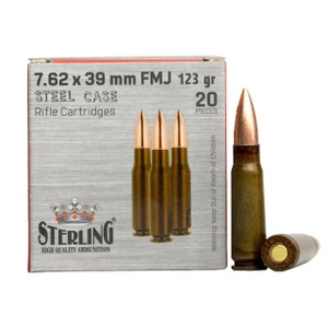 Sterling Steel Case 7.62x39 123 Grain FMJ Ammo - 20 Rounds