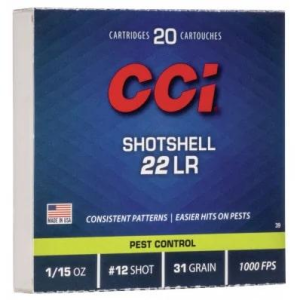 United States Association of Gun Owners CCI Rimfire Shotshell Ammunition .22 LR 1/15 oz #12 31 gr 1000 fps 2000/ct (100-20/ct) - $956.57 at United States Association of Gun Owners
