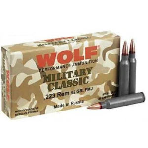 United States Association of Gun Owners Wolf Military Classic Rifle Ammunition .223 Rem 55 gr FMJ 3241 fps 500/ct Case - $217.99 at United States Association of Gun Owners
