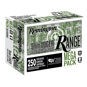 United States Association of Gun Owners Remington Ammunition R23965 Range Mega Pack 9mmLuger 115gr Full Metal Jacket 250 Per Box/4 Case - $70.34 at United States Association of Gun Owners