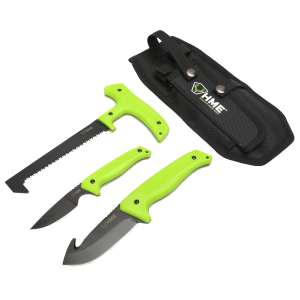 United States Association of Gun Owners HME KN3PFK 3-Piece Field Kit Fixed 420HC Stainless Steel Black Oxide Thermoplastic Rubber Green 9.50" Gut Hook/8.75" Saw/7.50" Caper - $32.96 at United States Association of Gun Owners
