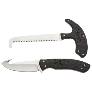 United States Association of Gun Owners Browning 3220420 Primal Combo 3.75"/5.25" Fixed Drop Point Gut Hook/Skinner, Saw 8Cr13MoV SS Blade, Black Polymer w/Rubber Overmold & Finger Grooves Handle, 2 Piece Set, Includes Sheath - $29.52 at United States Association of Gun Owners