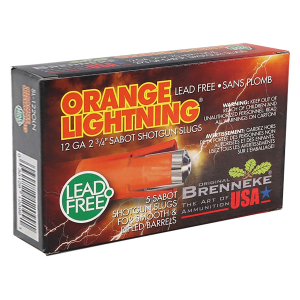 United States Association of Gun Owners Brenneke SL122OLN Orange Lightning 12Gauge 2.75" 2/3oz Slug Shot 5 Per Box/50 Case - $21.58 at United States Association of Gun Owners