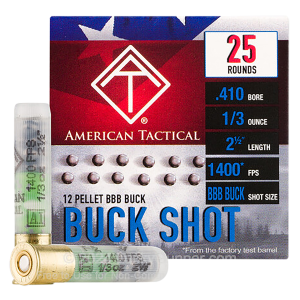 United States Association of Gun Owners American Tactical ATIAC410BBB .410 Bore 2.5in BBB Shot Shells, 25-Pack - $21.92 at United States Association of Gun Owners
